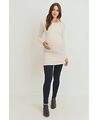 Hello Miz Maternity Long Sleeve Crew Neck Side Ruching Knit Top