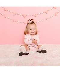 Sweet Wink Baby Girls Dainty Rose Pearl Heart Patch Long Sleeve Romper