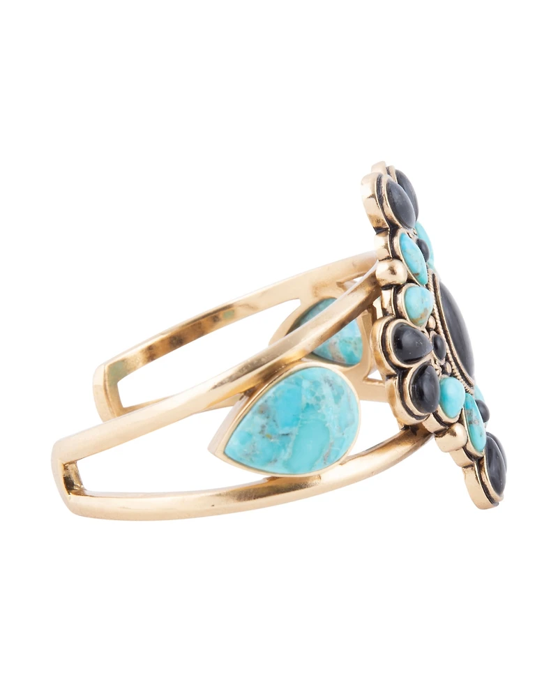 Barse Barcelona Blue Turquoise Black Onyx Golden Cuff Bracelet
