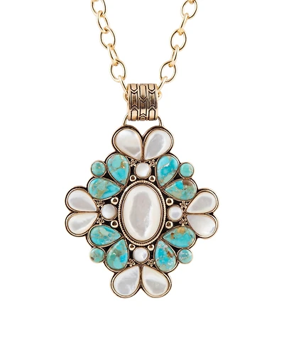 Barse Barcelona Blue Turquoise and Mother of Pearl Golden Statement Necklace