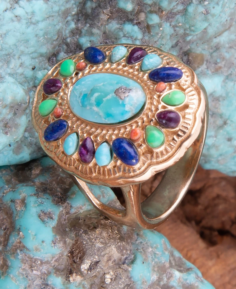 Barse Concho Colorful Golden Statement Ring