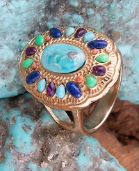 Barse Concho Colorful Golden Statement Ring