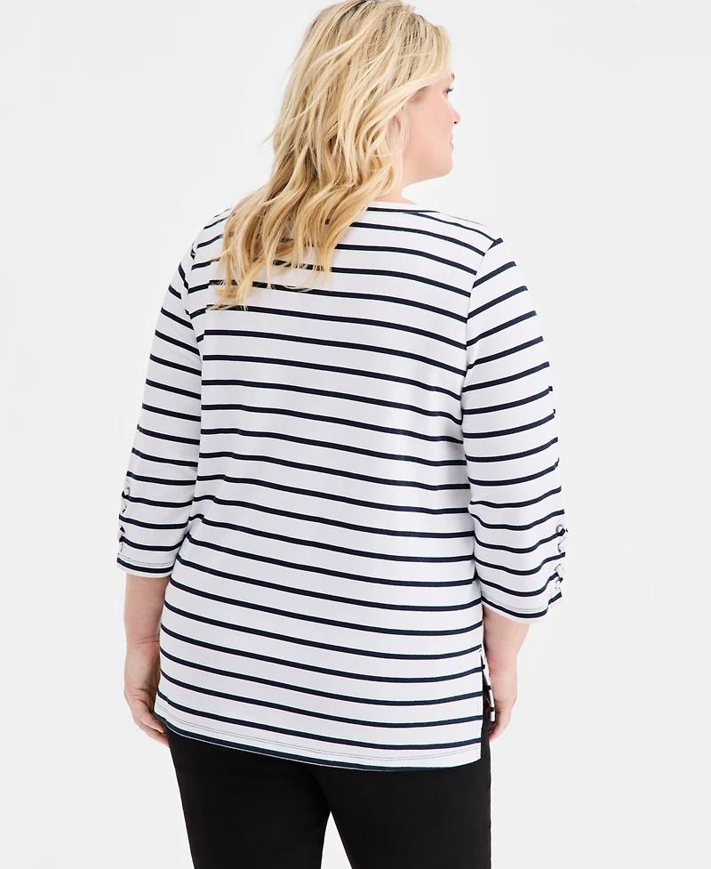 Style & Co Plus Boat-Neck Cotton Lace-Up-Sleeve Tunic, Macy's Exclusive