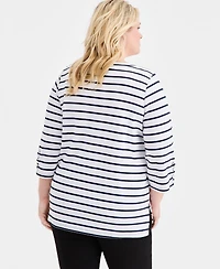 Style & Co Plus Boat-Neck Cotton Lace-Up-Sleeve Tunic, Macy's Exclusive