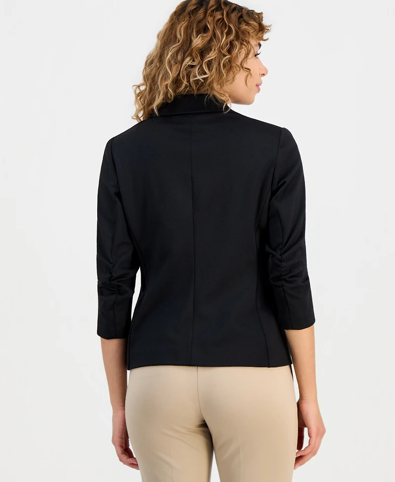 Anne Klein Essentials Petite Ponte-Knit Scrunch-Sleeve Blazer