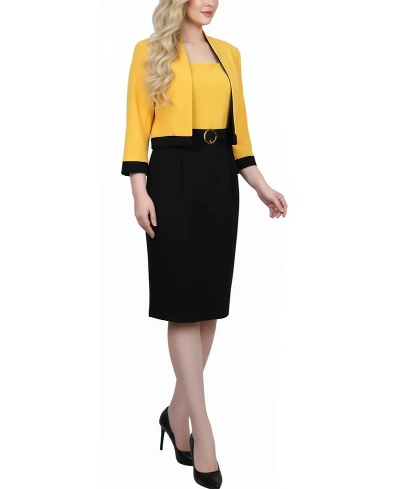 Ny Collection Petite 3/4 Sleeve 2 Piece Colorblocked Dress Set