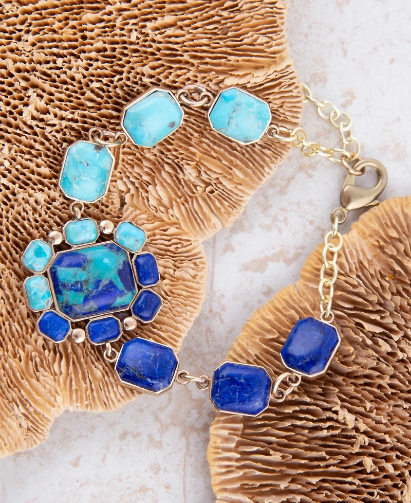 Barse Duality Blue Lapis and Turquoise Golden Bracelet