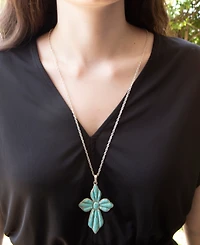 Barse Blue Turquoise Cross Pendant Sterling Silver Necklace
