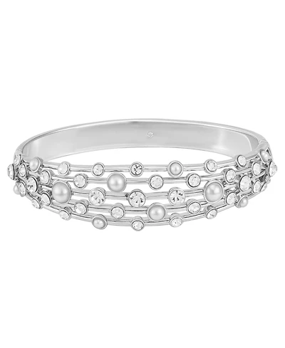 Guess Pave Stones And Imitation Pearl Bangle Bracelet