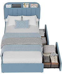 gaomon Boucle Storage Bed with Built-In Bookcase, 2 Drawers, Sturdy Frame