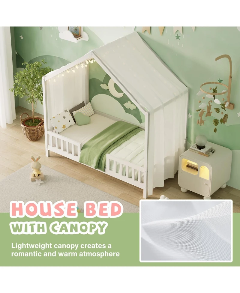 Streamdale Furniture Montessori Floor Bed with Canopy, Twin Frame for Kids