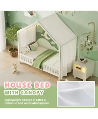 Streamdale Furniture Montessori Floor Bed with Canopy, Twin Frame for Kids