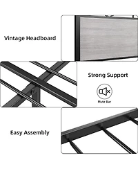 gaomon Bed Frame with Headboard, Industrial Platform Bed Frame with 14 Strong Metal Slats Support, 11'' Under-Bed Storage, No Noise, Easy Assembly