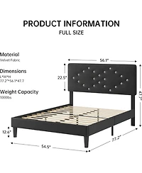 gaomon Full Size Upholstered Platform Bed with Button Tufted Headboard, Under Bed Storage, Sturdy Wood Slats