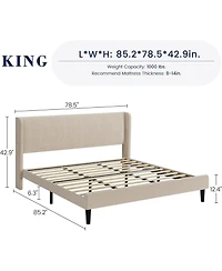 gaomon King Size Bed Frame Velvet Upholstery Platform Wingback Headboard