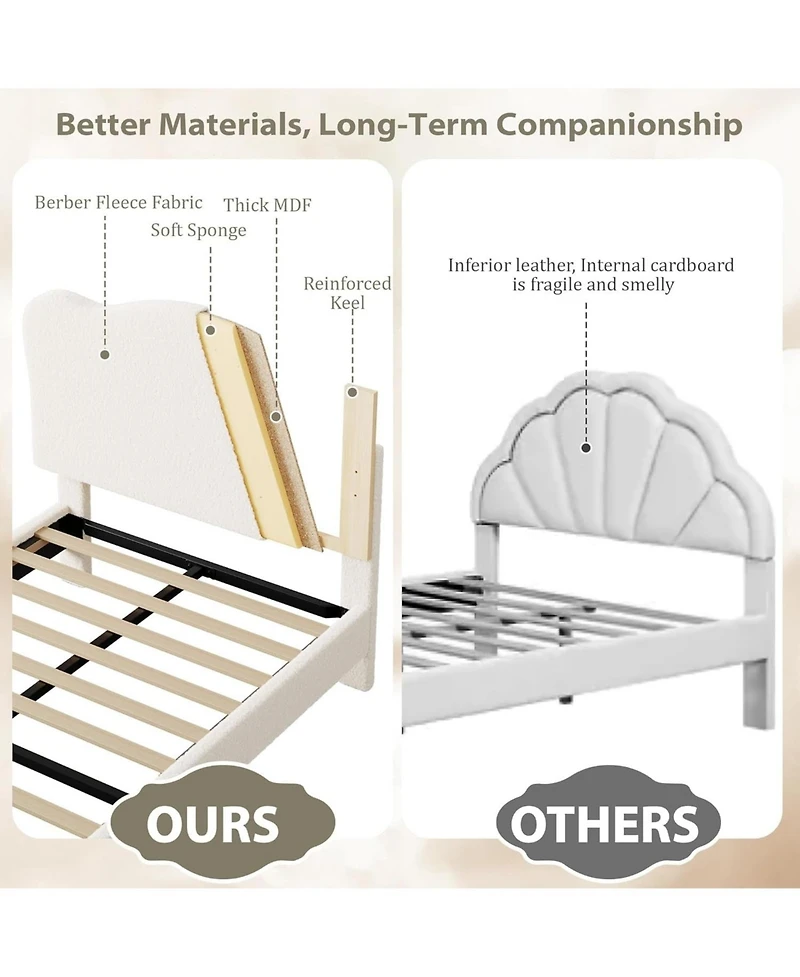 gaomon Twin Xl Bed Frame Upholstered Platform Adjustable Headboard Wooden Slats No Box Spring Needed Beige