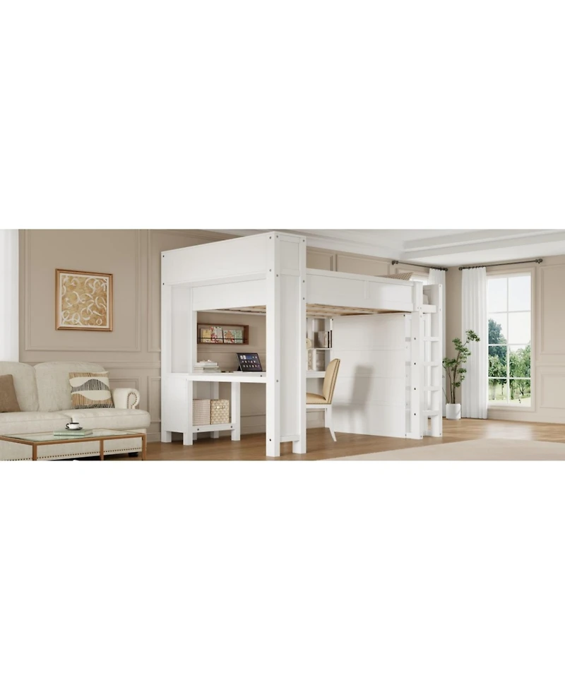 Streamdale Furniture Wooden Queen Loft Bed with Wardrobe, Desk, Storage Headboard