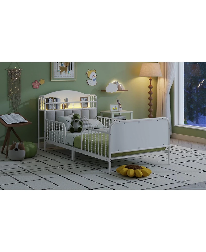 Streamdale Furniture Streamdale Twin Metal Platform Bed with Upholstered Storage Headboard, White