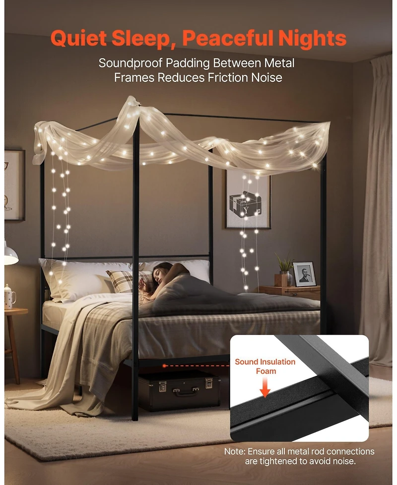 Slickblue Four Poster Metal Canopy Bed Frame for Modern Bedroom