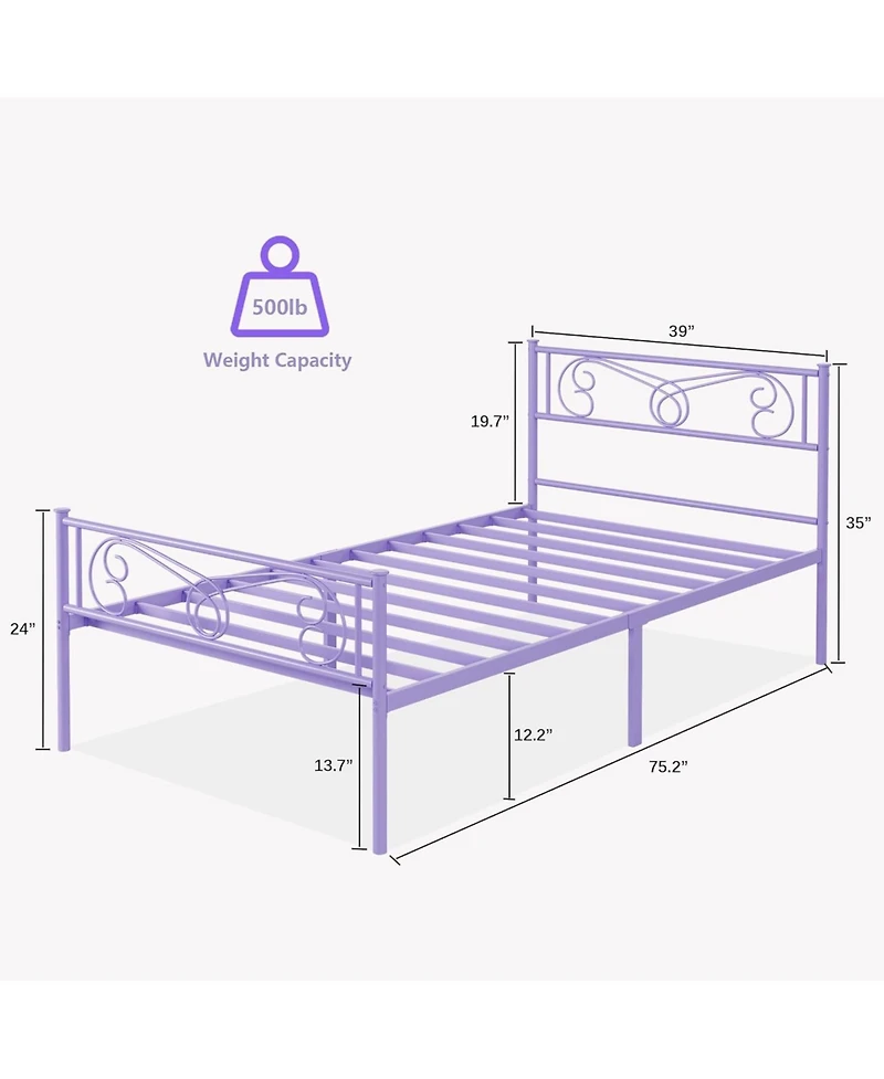 gaomon Twin Size Bed Frame for Kids Metal Bed with Headboard & Footboard Heavy Duty Slats No Box Spring Purple