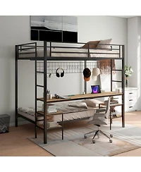 Streamdale Furniture Ethan Bunk Bed with Desk, Storage, Charging Station, Black/Oak