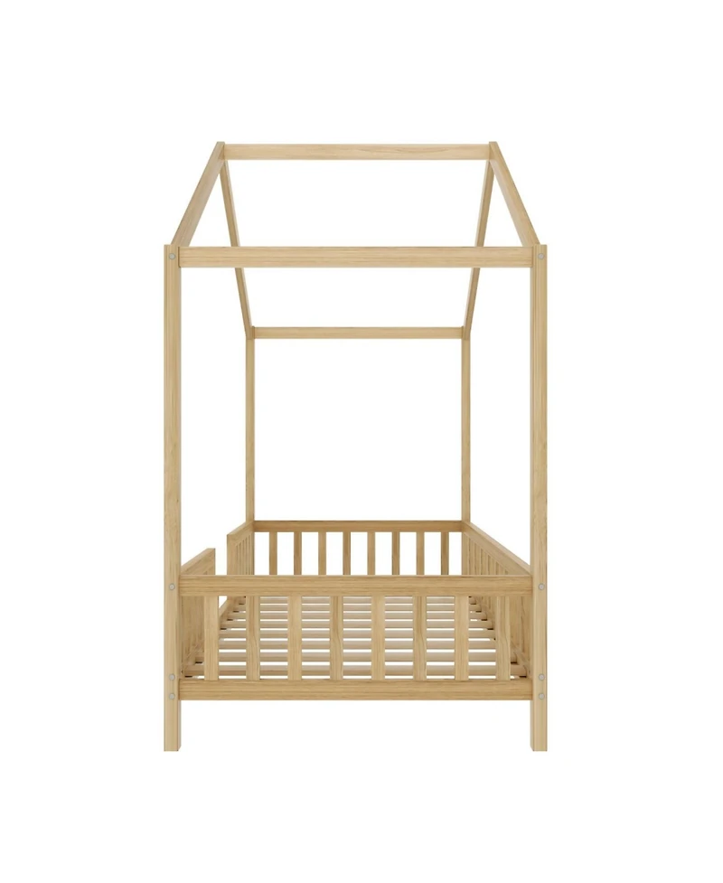 Streamdale Furniture Montessori Floor Bed with Canopy, Twin Frame for Kids