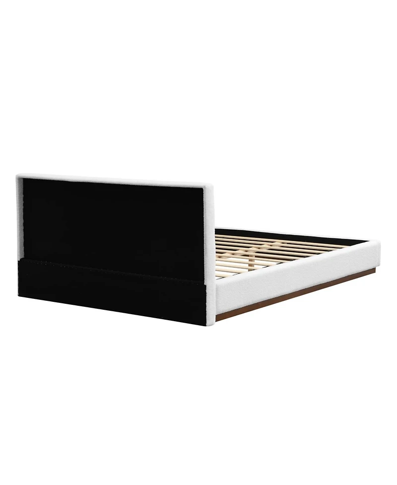 Streamdale Furniture Streamdale Elegant White Fabric Upholstered Bed with Wood Grain Solid Wood Base, Queen