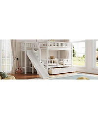 Streamdale Furniture Twin over Twin Bunk Bed w/ Storage Stairs, Slide, 2 Drawers, Walnut