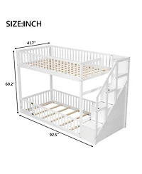 Streamdale Furniture Twin over Twin Floor Bunk Bed, Ladder with Storage