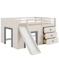 Streamdale Furniture Full Size Low Loft Bed with Slide, Storage Drawers, and Doors