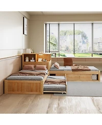 Streamdale Twin L-Shaped Platform Bed with Storage, Desk, Trundle & Led
