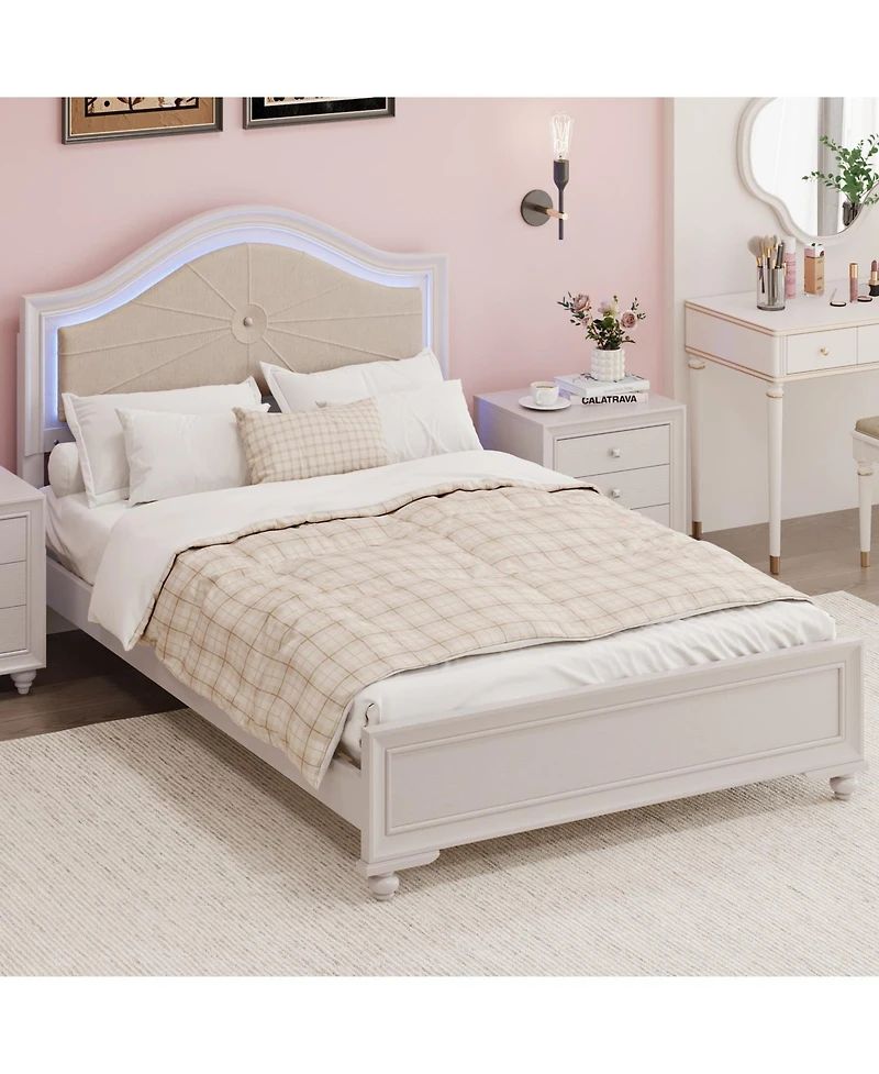 Streamdale Furniture Modern Queen Wood Bed with Led Headboard, No Box Spring