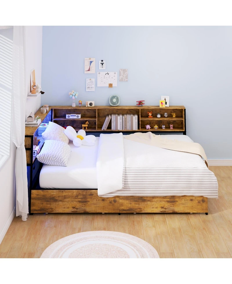 Streamdale Furniture Corner Bed Frame: Full Daybed with Storage, Charging & Led