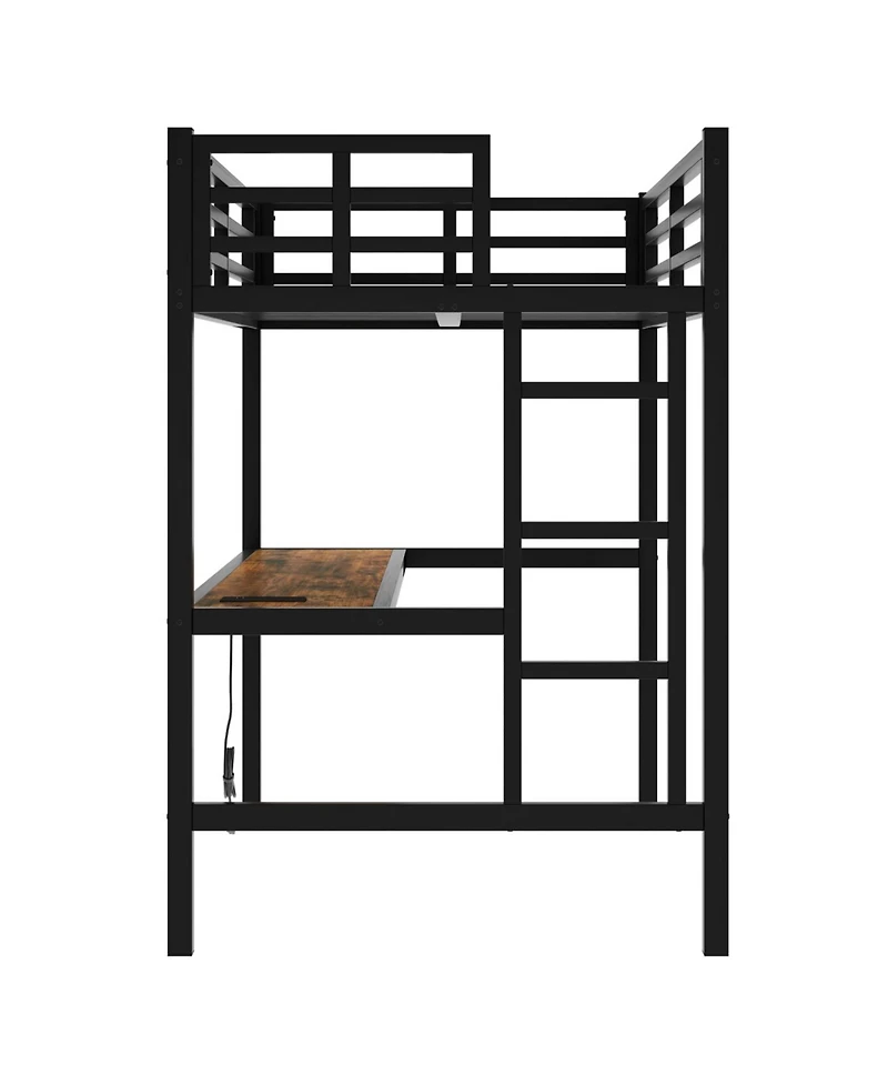 Streamdale Metal Twin Xl Loft Bed with Power Outlet & Led Light, Black