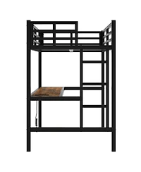 Streamdale Metal Twin Xl Loft Bed with Power Outlet & Led Light, Black