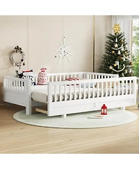 Streamdale Furniture Streamdale Twin Xl Platform Bed with Guardrails, Solid Wood, Converts to Queen