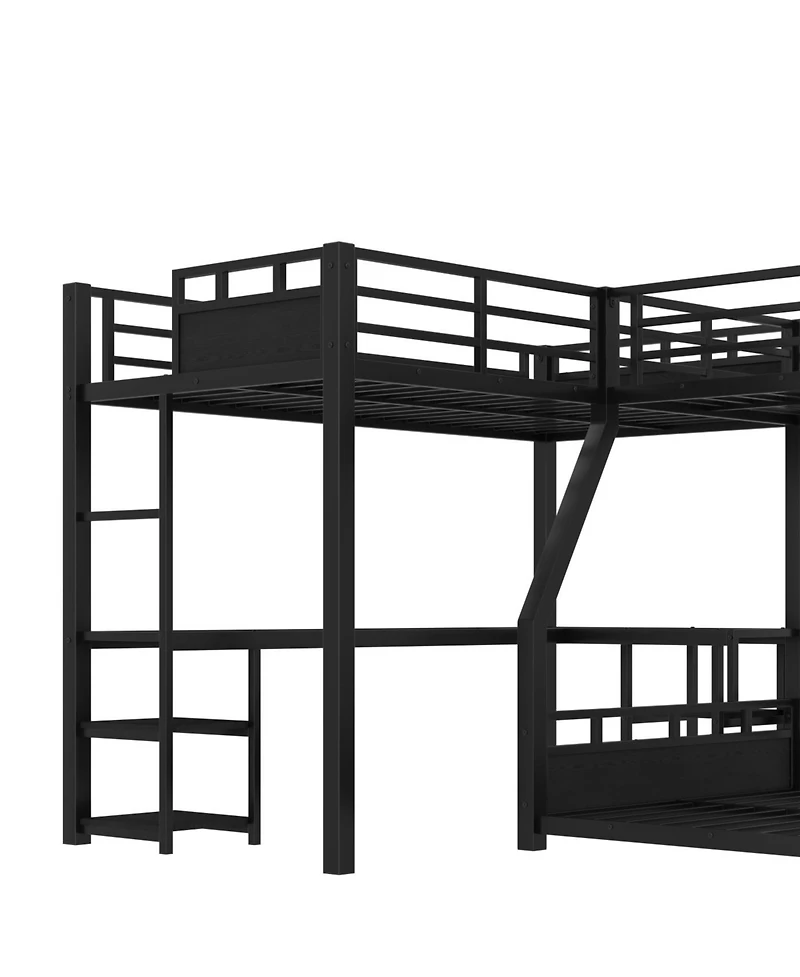 Streamdale Furniture L-Shaped Metal Bunk Bed with Twin Loft, Desk, Storage, and Slide (Black)