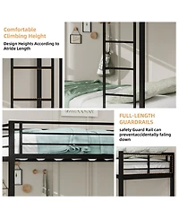 Streamdale Furniture Durable Square Tube Iron Bunk Bed with Safety Rails