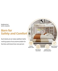 Streamdale Furniture Durable Square Tube Iron Bunk Bed with Safety Rails - Queen Size