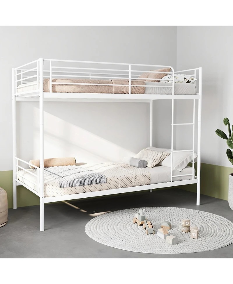 Streamdale Furniture Streamdale White Twin Over Twin Metal Bunk Bed with Ladder, Storage, Noise-Free