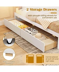 Costway Wooden Platform Bed with 2 Rolling Storage Drawers Wood Slat Support