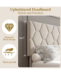 Gaomon Upholstered Bed with Adjustable Headboard, Heavy-Duty Platform Frame, Strong Wood Slats, Noise-Free, No Box Spring Required