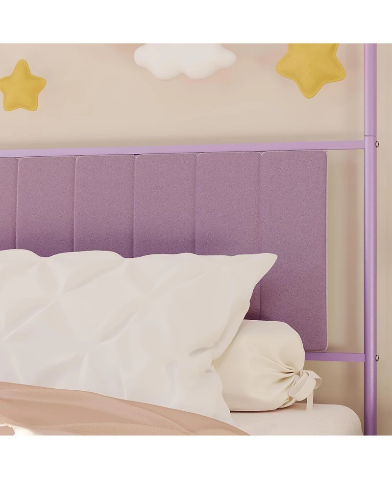 gaomon Twin Canopy Bed Frame with Upholstered Headboard, Arched Metal Design, Under-Bed Storage, Decorative Platform Bed