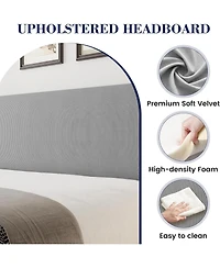 gaomon Bed Frame with Wingback Headboard – Elegant Vertical Stripe Velvet Upholstered 2 Storage Pockets