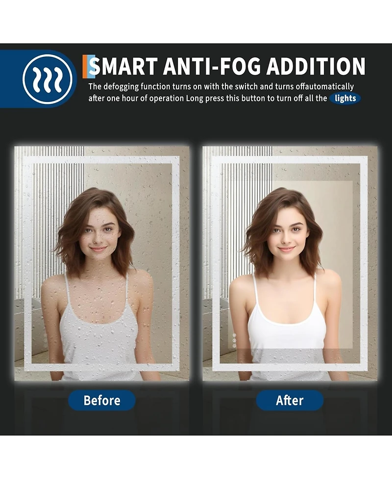gaomon 40x32 Led Lighted Anti-Fog Dimmable Bathroom Vanity Mirror with Front & Backlit for Wall