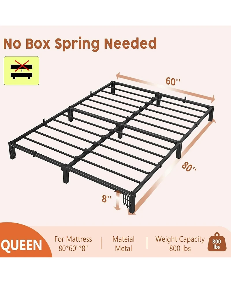 gaomon Queen Size 8 Inch Metal Bed Frame, No Screws Needed, No Box Spring, 800 Lbs Capacity, Tool-Free Assembly