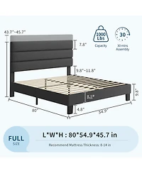 gaomon Full Size Platform Bed Frame with Adjustable Headboard, Linen Upholstery, Wood Slats, No Box Spring Needed, Dark Grey