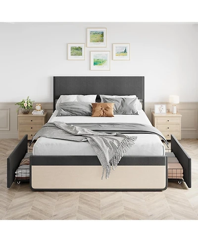 gaomon Queen Upholstered Bed Frame with Headboard Storage Platform 2 Drawers Footboard Steel Slats No Box Spring