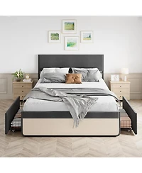 gaomon Queen Upholstered Bed Frame with Headboard Storage Platform 2 Drawers Footboard Steel Slats No Box Spring