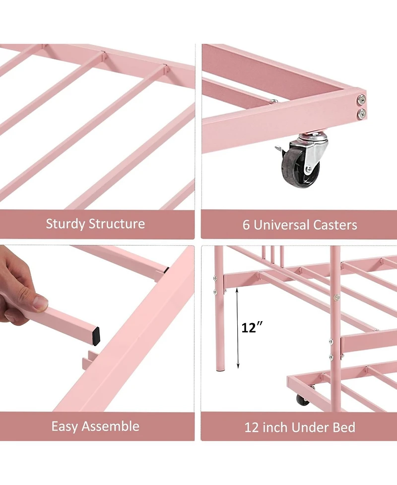 gaomon Twin Size Metal Daybed with Pull-Out Trundle, 6 Casters and Steel Slat Support, No Box Spring Needed